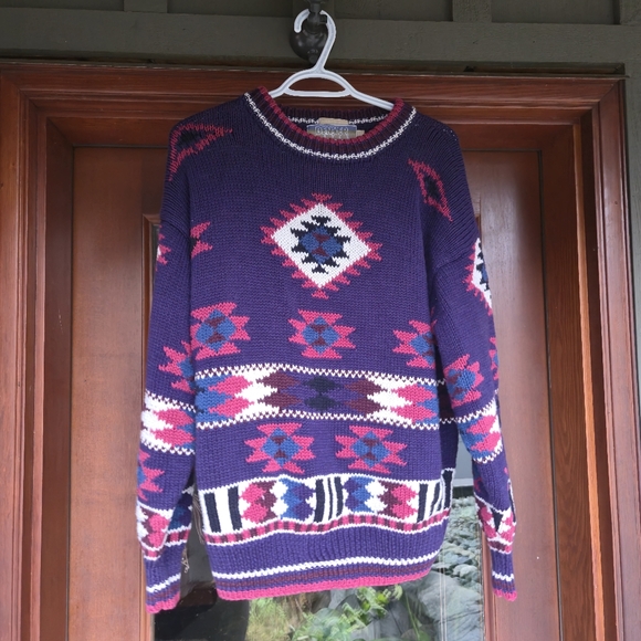 Vintage Denver Hayes Navajo-Inspired Chunky Knit Sweater - Picture 2 of 7